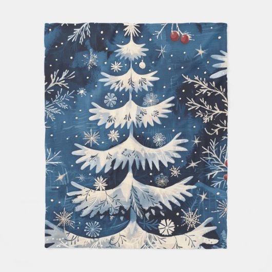 Blauw Wit Kerstboom Vakantie Fleece Deken (Voorkant)