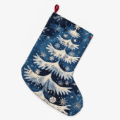 Blauw Wit Kerstboom Vakantie Stocking Grote Kerstsok (Voorkant (Hangend))