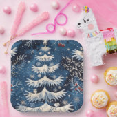 Blauw Wit Kerstboom Vakantiepapier Bord (Feest)