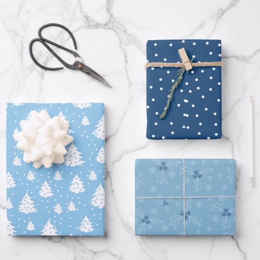 Blauw-wit kerstboompatroon inpakpapier vel (Voorkant)