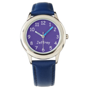Blauw & Wit Kind, Naam, Blauwe Strap Pols Horloge