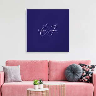 Blauw-wit klassieke minimalistische naam aangepast canvas afdruk