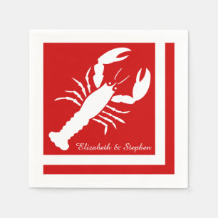 Blauw Wit Kleur Geblokkeerde Lobster Monogram Servetten