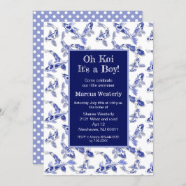 Blauw-wit Koi baby shower Aankondiging