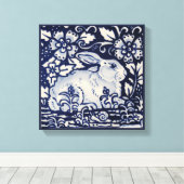 Blauw & Wit Konijn Bloemen Slakkenblad Chinois Art Canvas Afdruk (Insitu (Houten vloer))