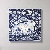 Blauw & Wit Konijn Bloemen Slakkenblad Chinois Art Canvas Afdruk (Voorkant)