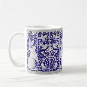 Blauw & Wit Konijn & Vogel Bloemen Tegel Art Koffiemok (Links)