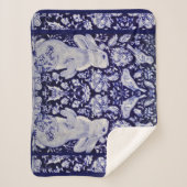 Blauw & Wit Konijn Vogel Bossen Marine Bloemen Kun Sherpa Deken (Voorkant)