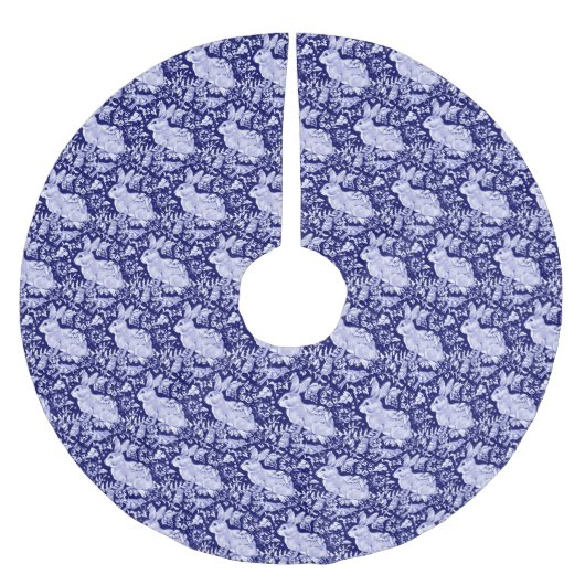 Blauw & Wit Konijn Vogel Kerstmis Elegant Patroon Kerstboom Rok (Voorkant)