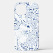  Blauw & Wit Konijnenvogel Bloemenblad Schets Case-Mate iPhone Case (Achterkant)