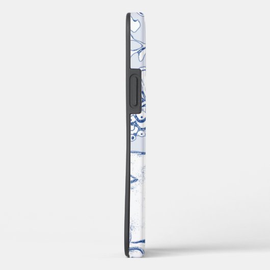 Blauw & Wit Konijnenvogel Bloemenblad Schets Case-Mate iPhone Case (Achterkant / Rechts)