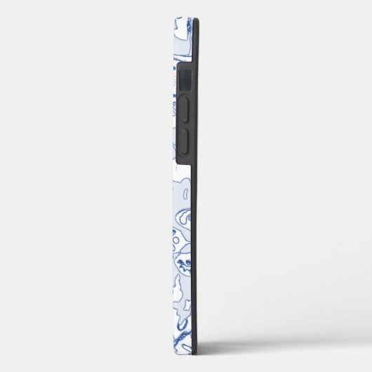 Blauw & Wit Konijnenvogel Bloemenblad Schets Case-Mate iPhone Case (Achterkant / Links)