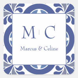 Blauw & Wit Kust Mediterraan Huwelijk Vierkante Sticker