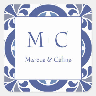 Blauw & Wit Kust Mediterraan Huwelijk Vierkante Sticker