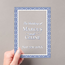 Blauw & Wit Kust Mediterraan Huwelijksuitnodiginge Acryl Uitnodigingen