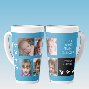 Blauw wit liefde zijn een opa met foto's latte mok