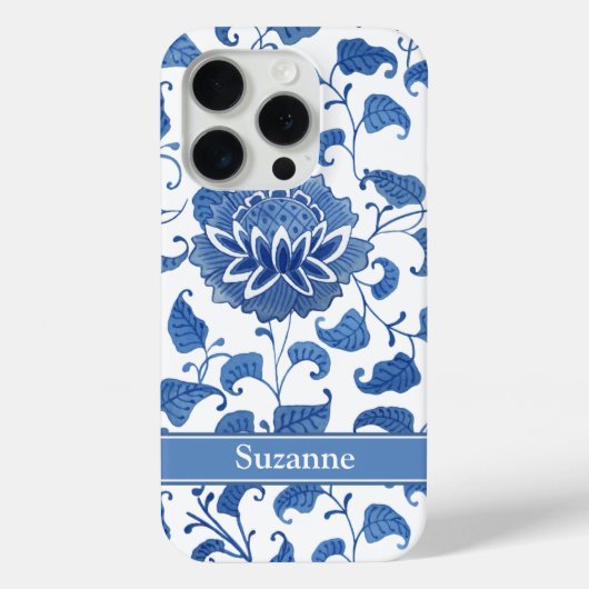 Blauw Wit Lotus Bloem Chinees Aardewerk Patroon Case-Mate iPhone Case (Achterkant)
