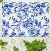 Blauw-wit Magnolias Toile de Jouy Theedoek (Gevouwen)