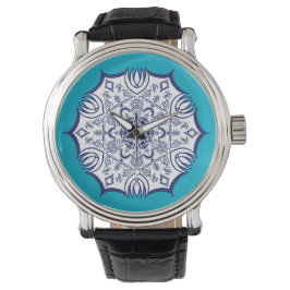 Blauw & Wit Mandel met Wezens Thermal Tumble Horloge