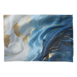 Blauw wit marmer met gouden zijde look kussensloop