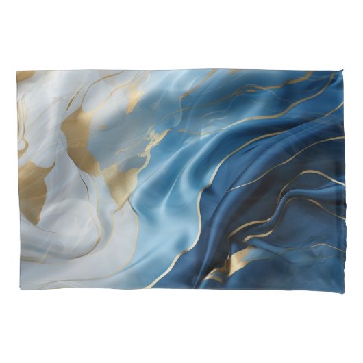 Blauw wit marmer met gouden zijde look kussensloop (Voorkant)