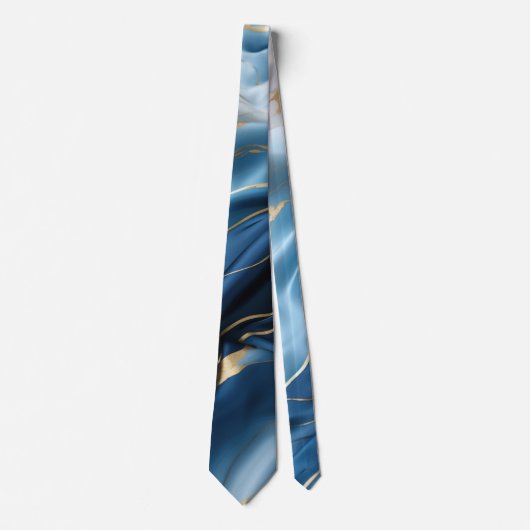 Blauw wit marmer met gouden zijde look stropdas (Voorkant)
