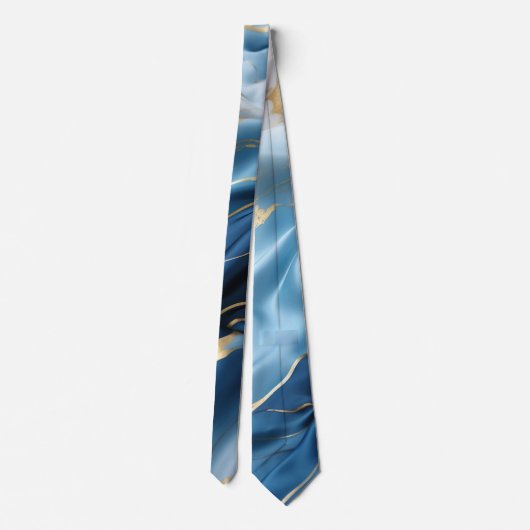 Blauw wit marmer met gouden zijde look stropdas (Achterkant)