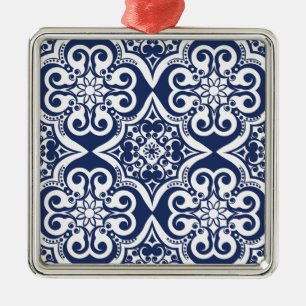 Blauw-wit Marokkaans Patroon Metalen Ornament