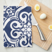 Blauw-wit Marokkaans Patroon Theedoek (Quarter Fold)