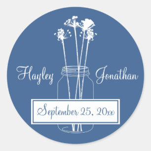 Blauw Wit Mason Jar Save The Date Ronde Stickers