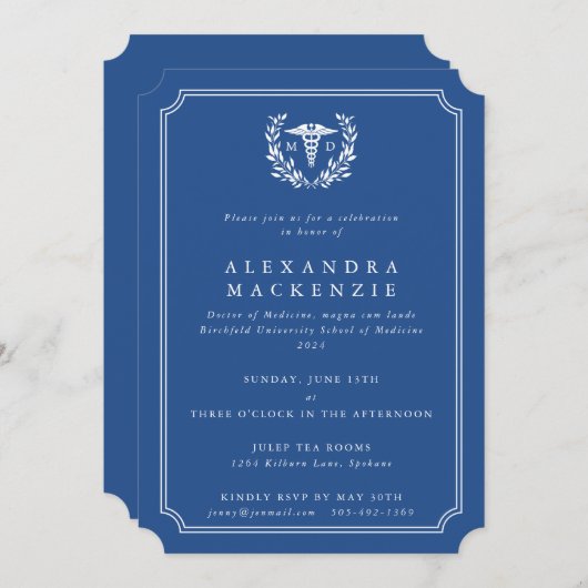 Blauw/wit MD Caduceus Afstuderen Kaart (Voorkant / Achterkant)
