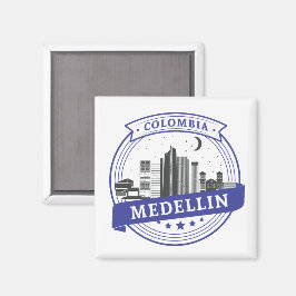 Blauw Wit Medellin Colombia Cityscape Logo Magneet