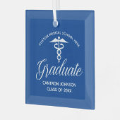 Blauw Wit Medisch School Afstuderen Gift Glas Ornament (Voorkant links)