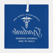 Blauw Wit Medisch School Afstuderen Gift Glas Ornament (Achterkant)