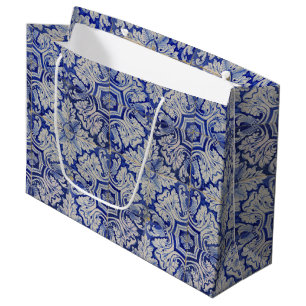 Blauw & Wit Mediterraan Vintage Bloemmotief Groot Cadeauzakje