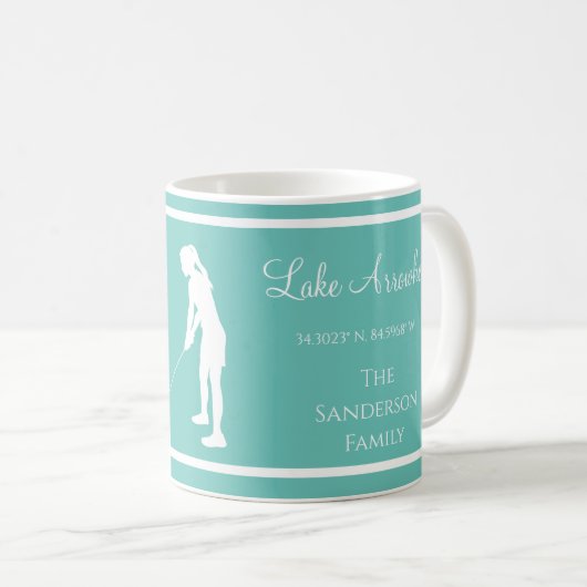 Blauw Wit meer naam Lady golfer silhouet Koffiemok (Voorkant rechts)
