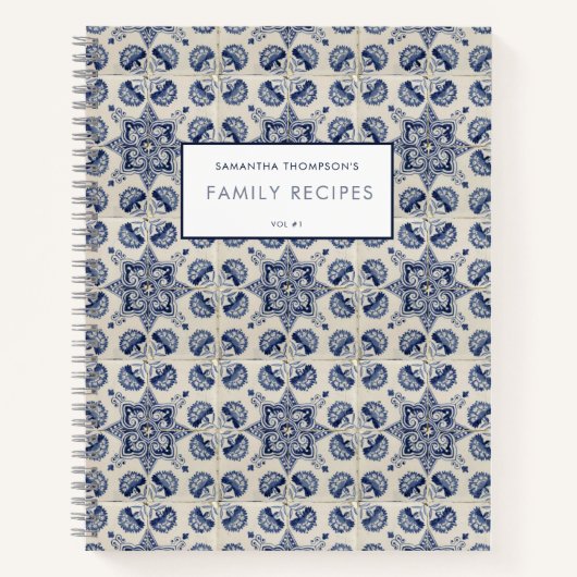  blauw wit meetkundig ventilatorrecept notitieboek (Voorkant)