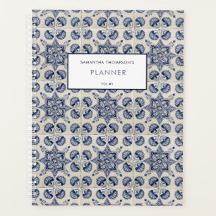 blauw wit meetkundig ventilatorrecept planner