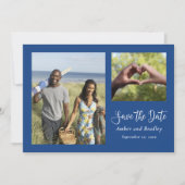 Blauw Wit Minimale Eenvoudige QR Code Sla de Datum Kaart (Voorkant)