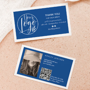 Blauw wit minimalistische logo Qr bestelling dank Visitekaartje