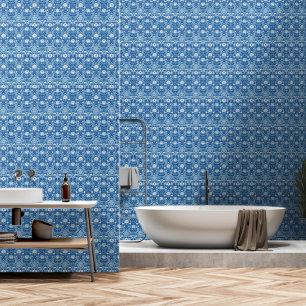 Blauw Wit Modern Art Deco Patroon Behang