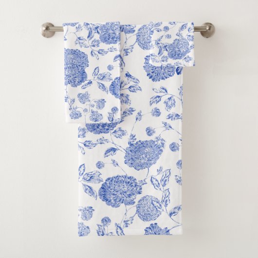 Blauw wit modern botanisch heilbot bad handdoek (Insitu)