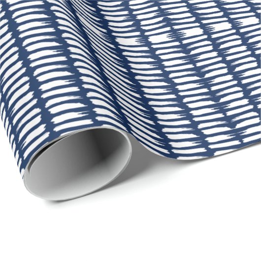 Blauw wit modern Waterverf Stripe Patroon Cadeaupapier (Rol Hoek)