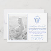Blauw-wit Monogram Baby shower Afbeelding Bedankkaart (Voorkant)