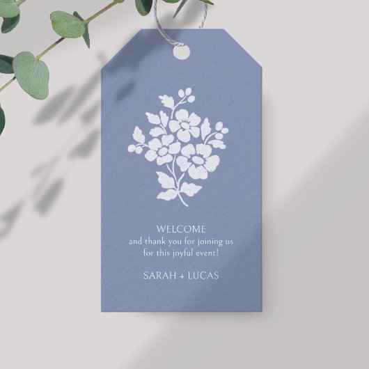 Blauw & Wit Monogram Bruiloftsgeschenk Label Cadeaulabel