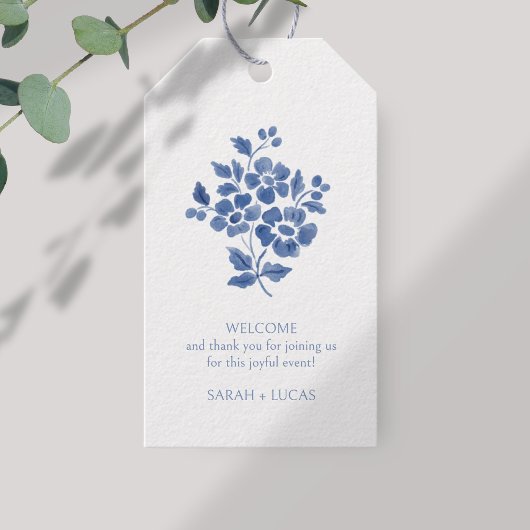 Blauw & Wit Monogram Bruiloftsgeschenk Label Cadeaulabel