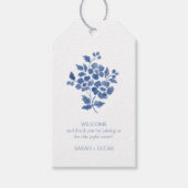 Blauw & Wit Monogram Bruiloftsgeschenk Label Cadeaulabel (Voorkant)