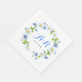 Blauw Wit Monogram Daisy Bloemen Bruiloft Servetten (Hoek)