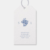 Blauw & Wit Monogram Dank u Bruiloftsgeschenk Labe Cadeaulabel (Voorkant)