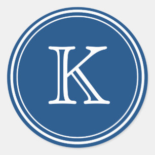 Blauw & Wit Monogram Ronde verbinding Stickers